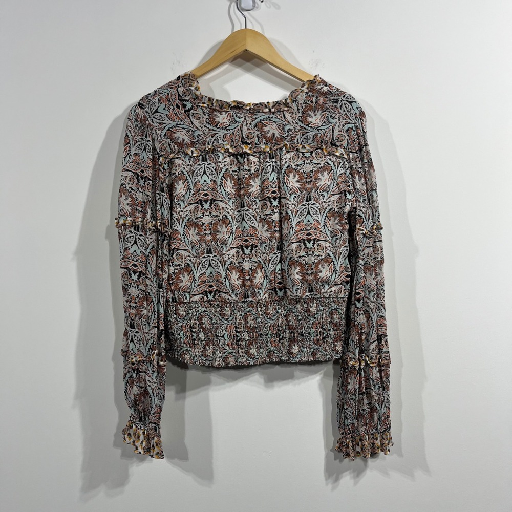 Anthropologie Babydoll Smocked Romantic Ruffle Top Boho Womens Large Feminine - Picture 5 of 13